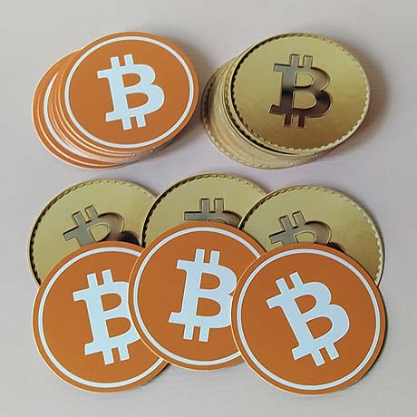 50x Bitcoin-Chips Papier ⌀ 60 mm, 4/4-farbig auf 400 g/qm Karton gedruckt; lieferbar