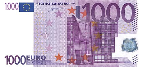 neuer Tausend-Euro-Schein basierend auf dem 500er