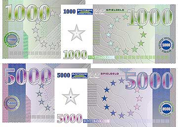 Spielgeldscheine Spielgeld Geschenke in Plastik-Tuetchen